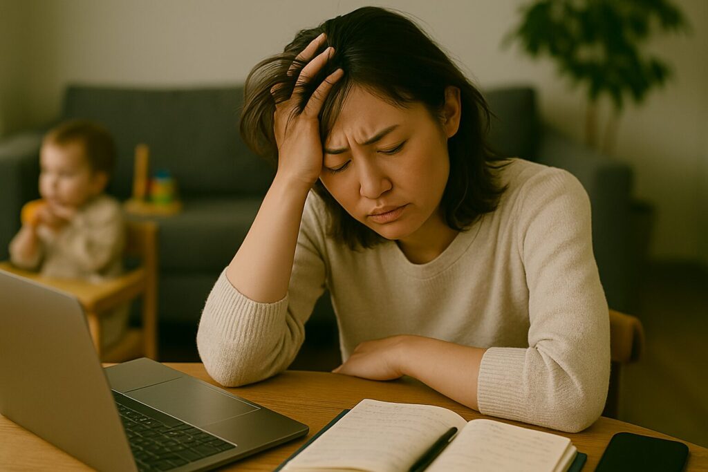 ストレス過多・自分の時間が少ない女性の画像です